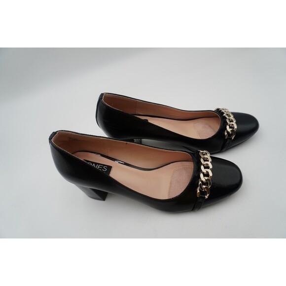 Jones New York Black Korsa Block Heel Pumps Chain Accent Round Toe Office Size 7 - Picture 3 of 10